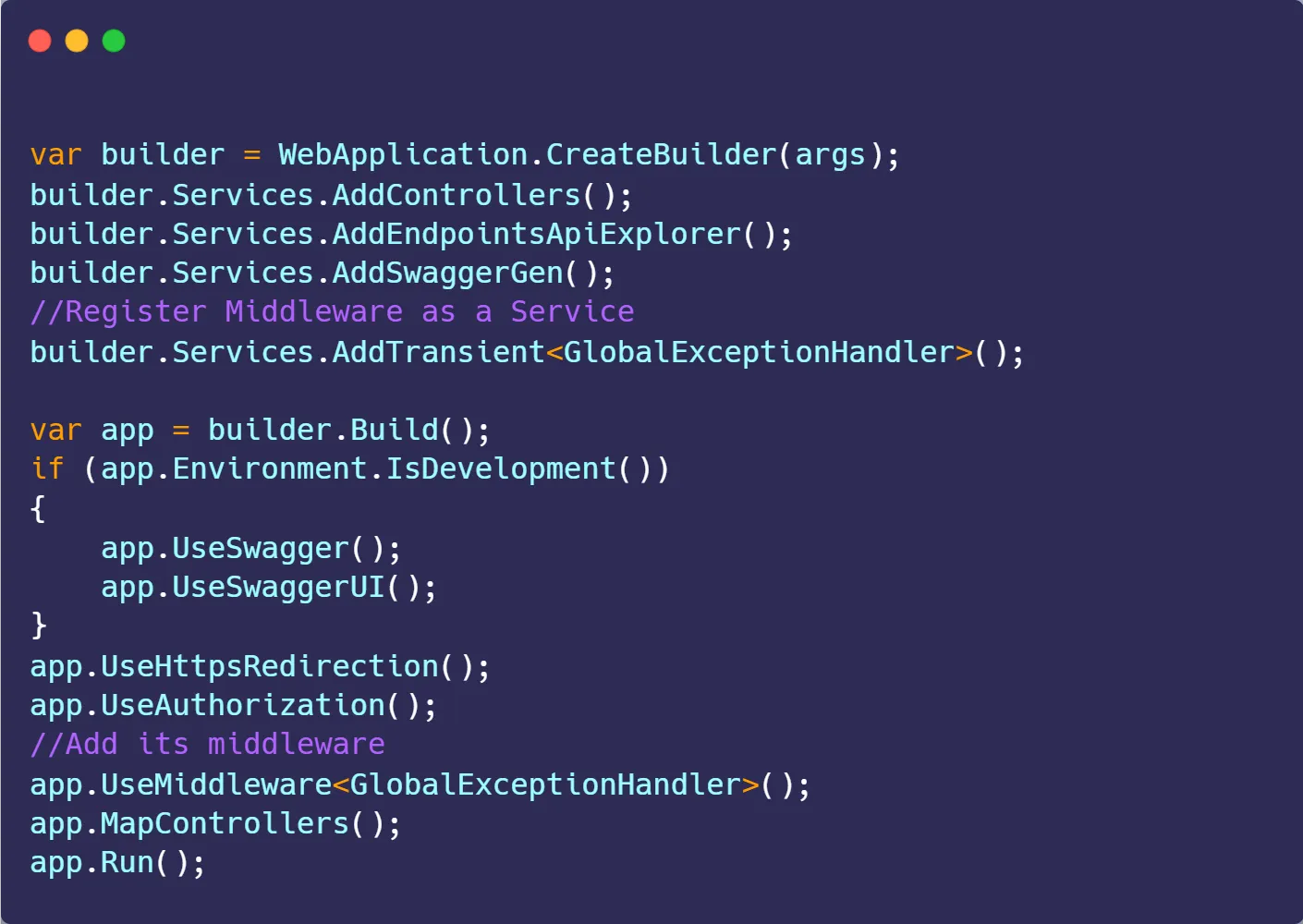 How to implement global exception handling in .NET Core.