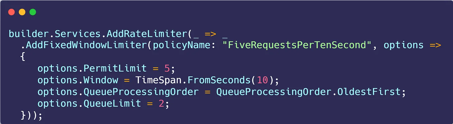 Rate limiting middleware in ASP.NET Core